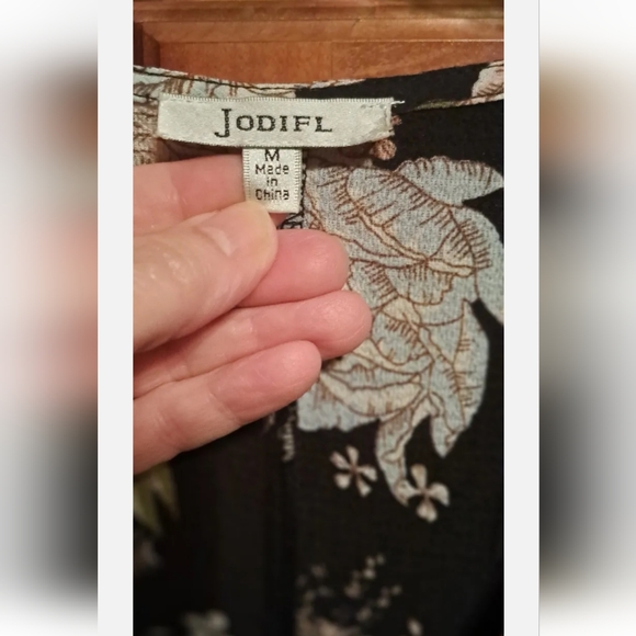 JODIFL Women's Med Black Floral Open Front Boho Kimono Duster Romantic - Picture 5 of 6